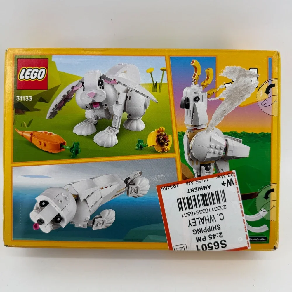 LEGO Creator 3-in-1 White Rabbit 31133 Building Set Bunny Cockatoo Seal 258 Pcs